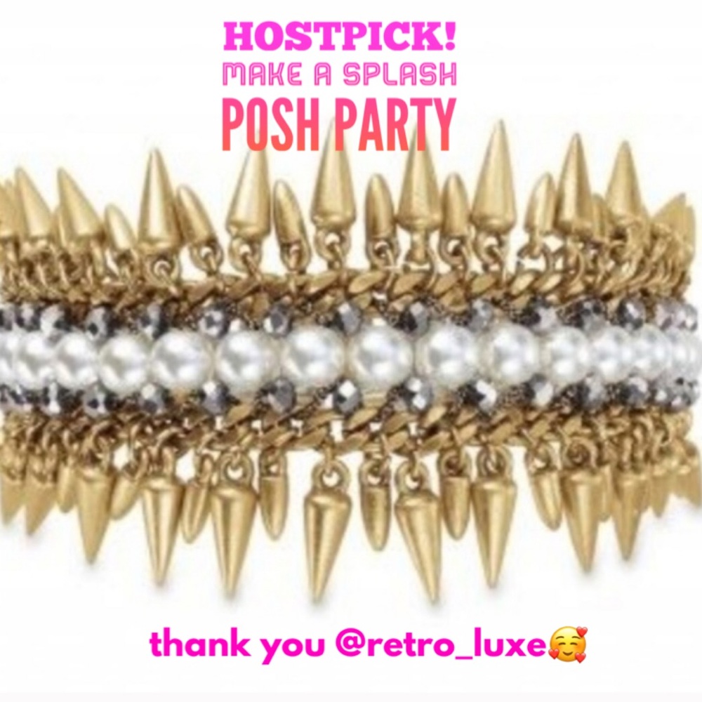 Stella & Dot | Pearl Drop & Hematite Vintage Gold Spiked Jacinthe Bracelet - Picture 3 of 13